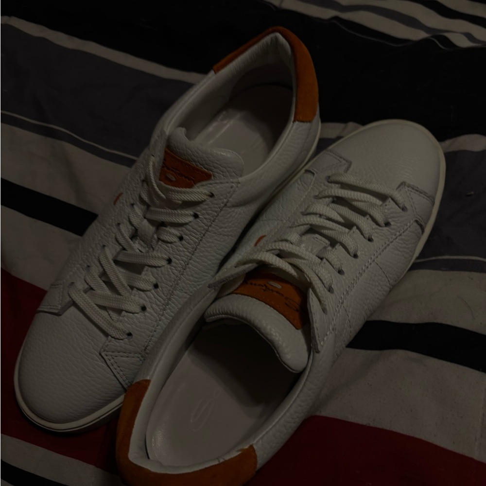 Santoni White and Tan Leather Sneakers